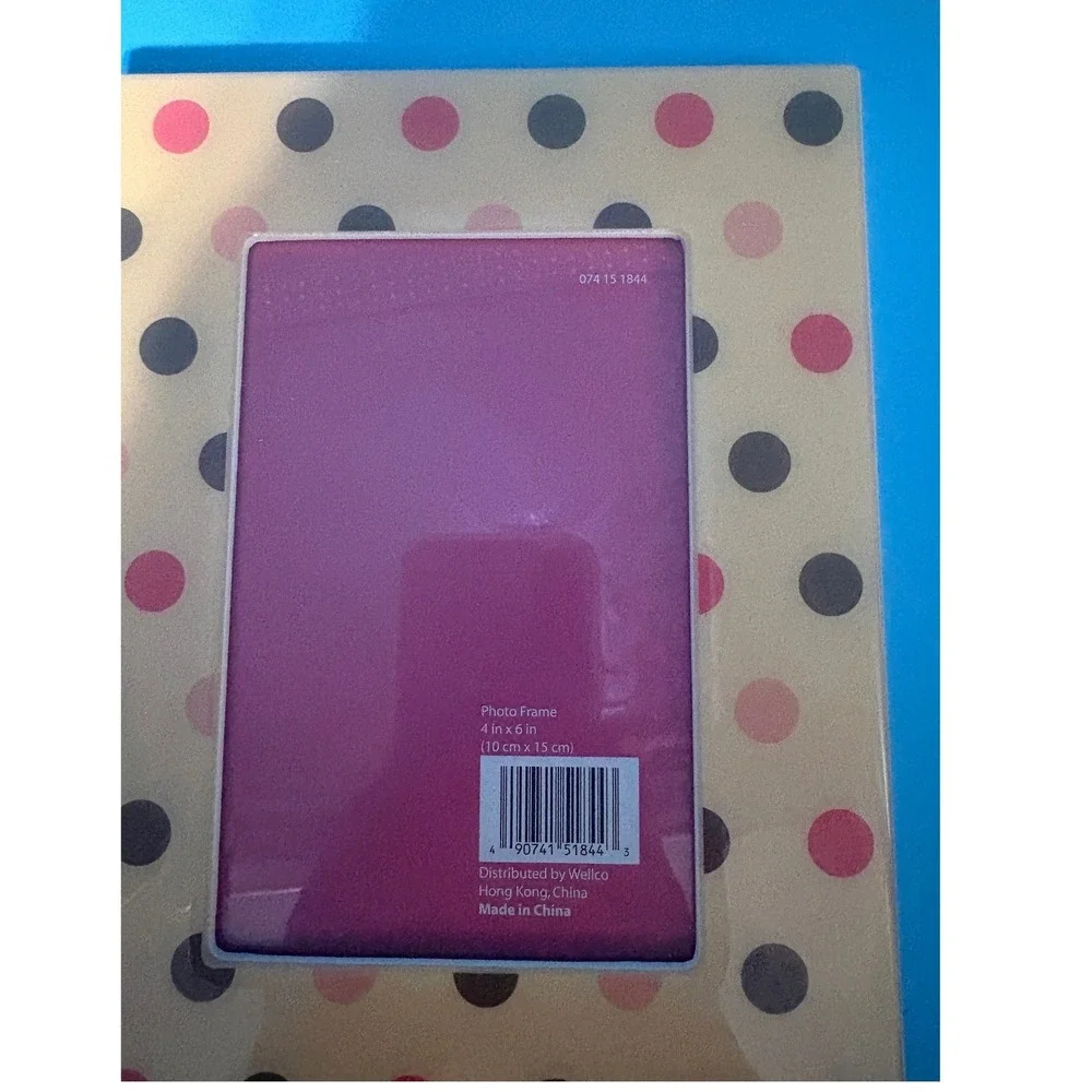 Wellco Photo Frame 4x6 Cream Pink Brown Polka Dot Whimsical Tabletop Decor
